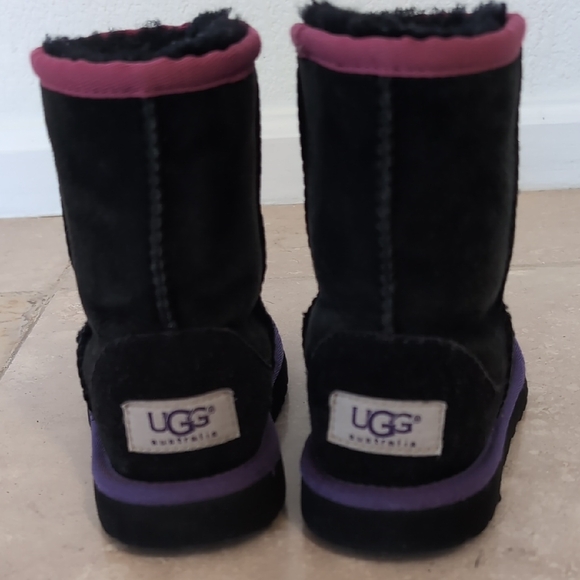UGG Kids Sherpa Black Boots with Purple and Pink Trim